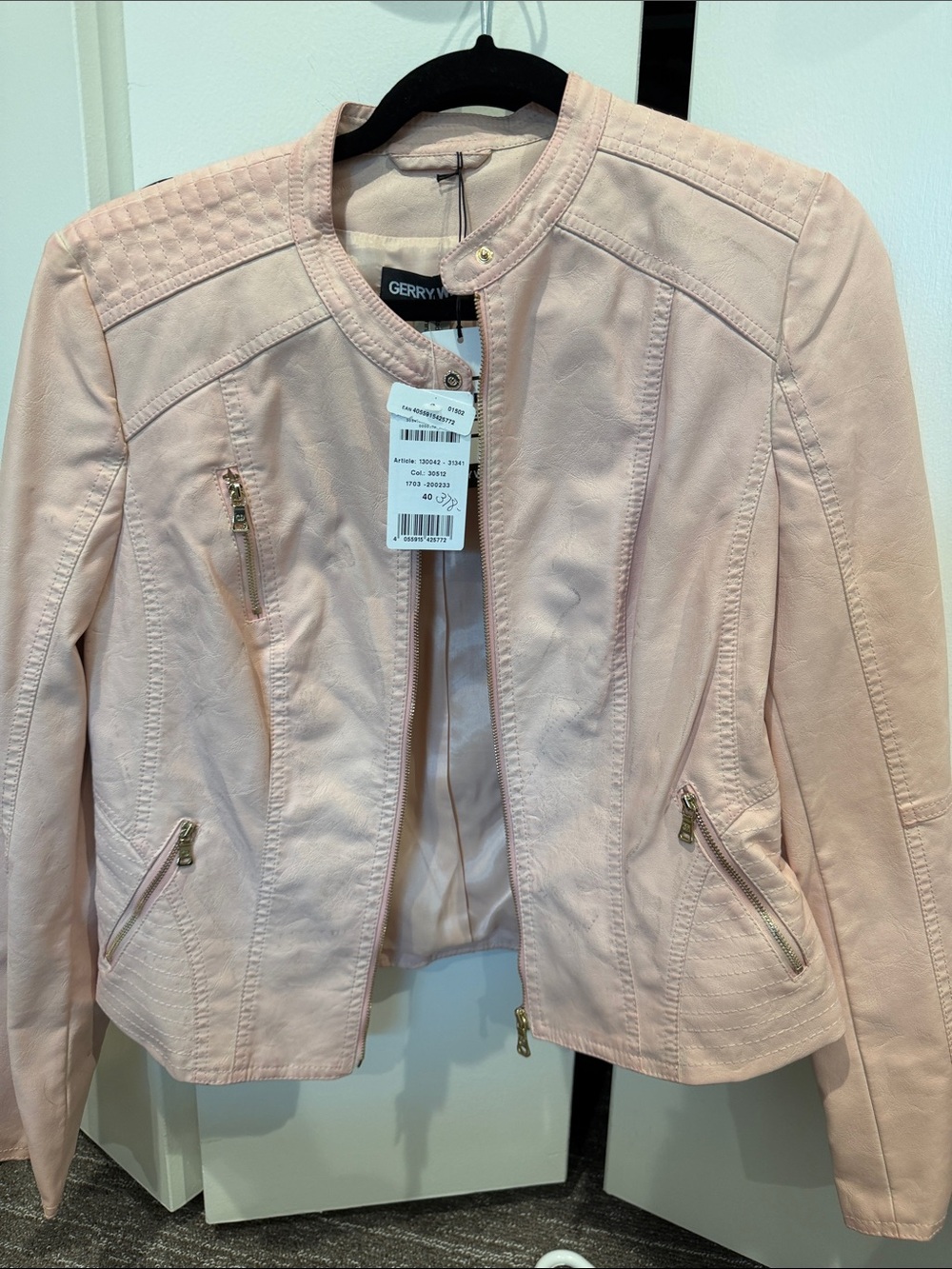 Gerry Weber Blush Pink Faux-Leather Moto Jacket